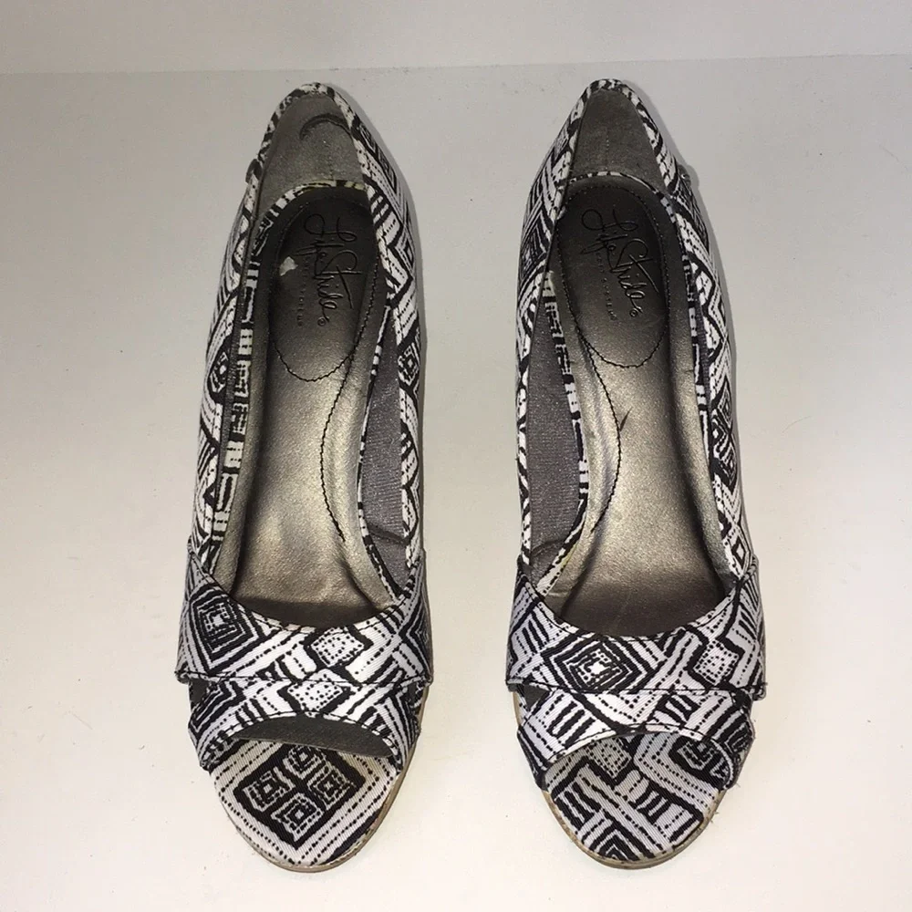 ❤️LIFE STRIDE Rogue‎ Canvas Open Toe Wedge ~9